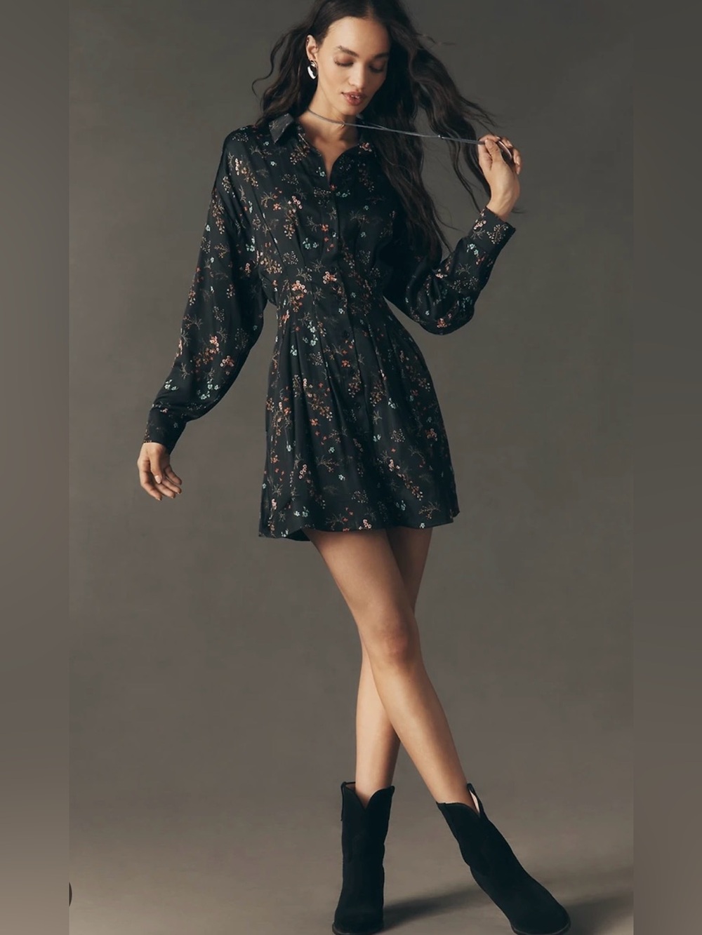 NWT Anthropologie Tobie Exquise Satin Long Sleeve Dress Sz L - Picture 2 of 3
